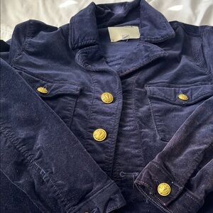 Gently used L'AGENCE Blue and Gold Jean Jacket Classic Denim Style